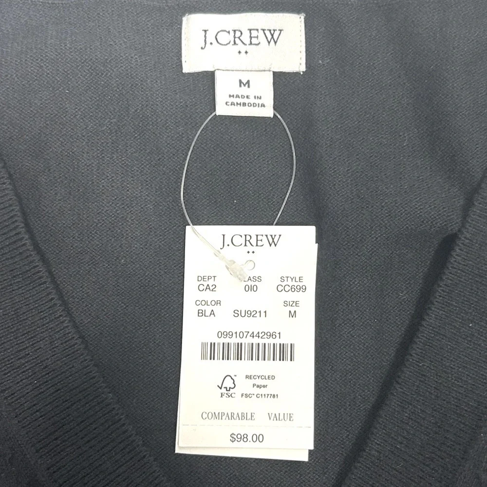 NEW J.Crew Factory Cotton-blend V-neck sweater Size Medium Black